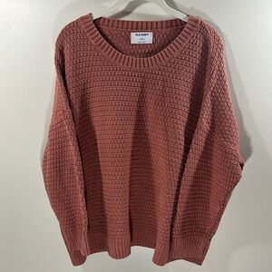 Old Navy Women's Rust Brick Red Crew Neck Sweater XXL Chunky Knit tunic length